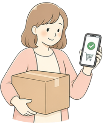 宅配ボックスを受け取っているママのイラスト